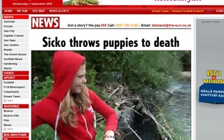 Tyttö heittää koiranpentuja jokeen. | )= (http://www.iltalehti.fi/ulkomaat/2010090112276534_ul.shtml)