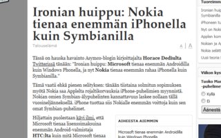 Ironian huippu | Nokia tienaa enemmän iPhonella kuin Symbianilla
