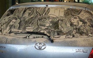 Dirty Car Art | You’ve seen those dirty cars covered in mud so thick that the driver can no longer see through his rear-view mirror