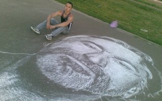 10 Chalk Masterpieces | This 20-year-old artist from Sterlitamak, Russia creates incredible portraits on the pavement in front of his house.