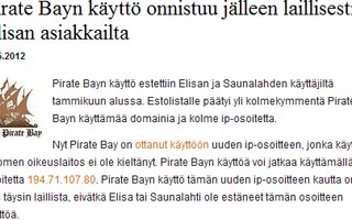 Pirate Bayn käyttö onnistuu jälleen laillisesti Elisan asiakkailta