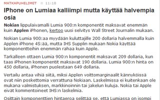 Omena maksaa. | IPhone on Lumiaa kalliimpi mutta käyttää halvempia osia