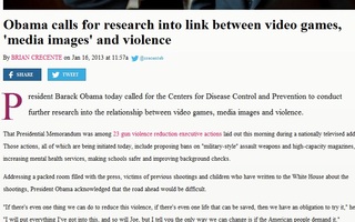 Obama tutkituttaa väkivaltaisten pelien vaikutusta | President Barack Obama today called for the Centers for Disease Control and Prevention to conduct further research into the relationship between video games, media images and violence.
