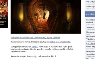   Amnesia: The Dark Descent saa jatkoa alkuvuodesta 2013.