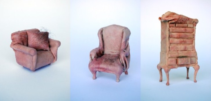 Miniature Furniture Made out of Fake Human Skin | Sculptor Jessica Harrison has created a collection of creepy miniature furniture that look like they have been crafted out of human skin and flesh.
