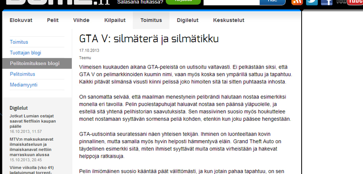 Silmäterä ja silmätikku | Teemu Viemerön asiallista tekstiä GTA:sta ja väkivallasta.
